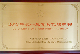2013年度一星专利代理奖状